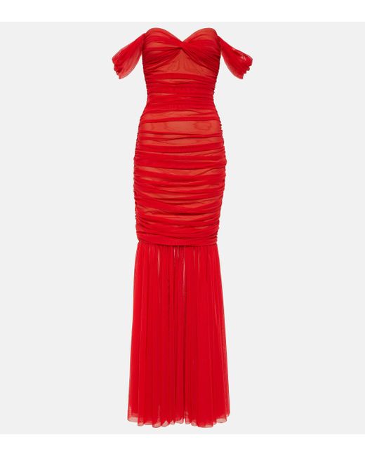 Norma Kamali Red Walter Off-shoulder Mesh Gown