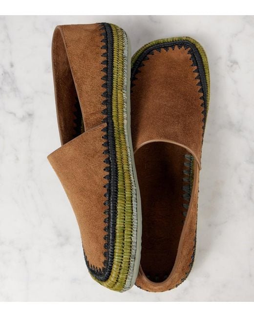 Loewe Brown X Paula's Ibiza Suede Raffia-Trim Rio Slippers