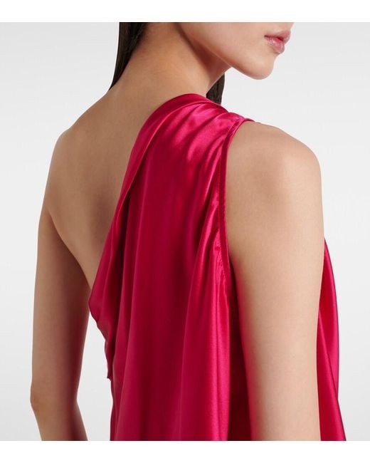 The Sei Red One-Shoulder Draped Silk Satin Top