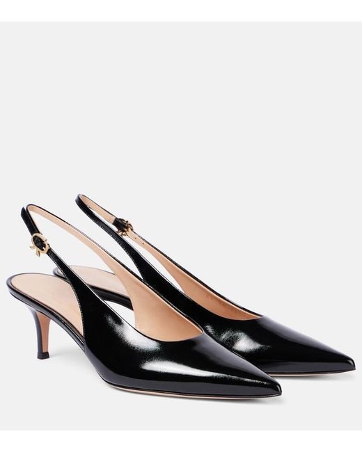 Gianvito Rossi Black Robbie 55 Patent Leather Slingback Pumps