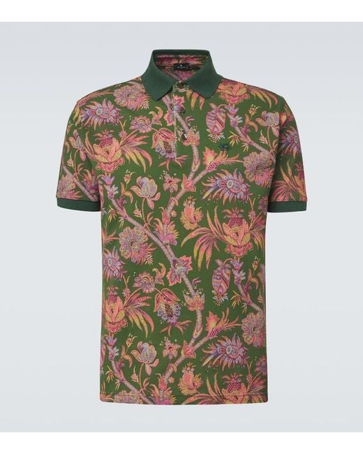 Etro Green Floral Cotton Pique Polo Shirt for men