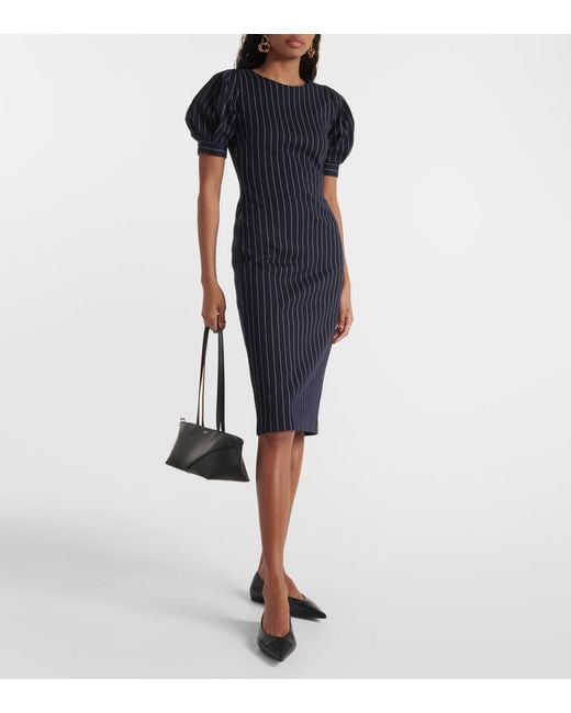 Max Mara Blue Kleid Aus Einer Mischung Aus Baumwolle, Kaschmir Und Seide Mit Nadelstreifen