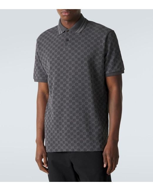 Gucci Gray Gg Cotton Pique Jacquard Polo Shirt for men