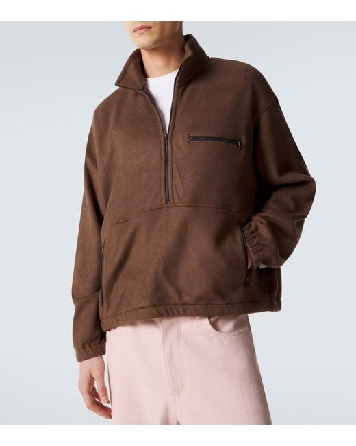 Auralee Brown Silk Fleece Half-Zip Sweater for men