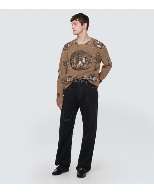 Jersey De Lino Con Estampado Monete Dolce & Gabbana de hombre de color Metallic