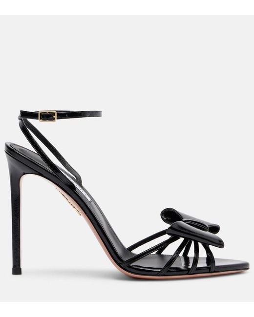Aquazzura Black Tie 105 Bow-Detail Leather Sandals