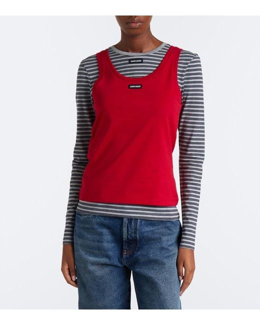 Miu Miu Layered Striped Cotton Jersey T-Shirt