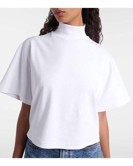 Alaïa White High-Neck Cotton Jersey T-Shirt