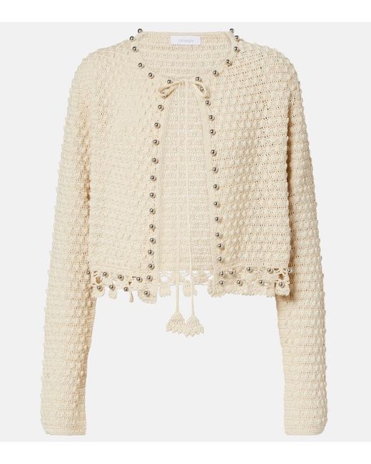 Rabanne Natural Embellished Crochet Cotton Cardigan