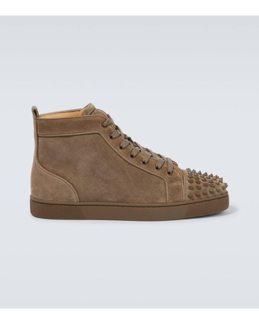 Christian Louboutin Brown Louis Grosgrain-trimmed Spiked Suede High-top Sneakers for men