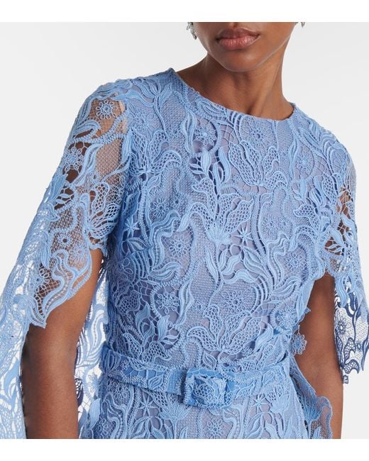 Oscar de la Renta Blue Floral Lace Cocktail Dress