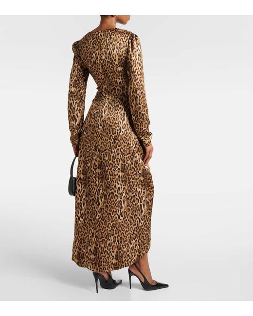 Costarellos Natural Lala Leopard-print Satin Midi Dress