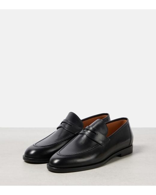 Loro Piana Black Sergio Leather Loafers