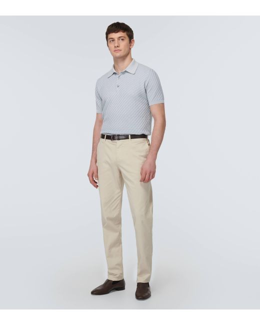 Brioni Blue Cotton, Silk, And Cashmere Polo Shirt for men