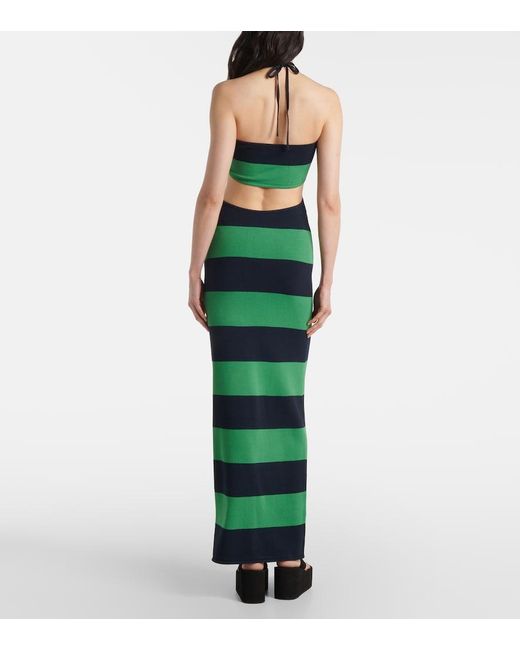 Coperni Green Cutout Striped Maxi Dress