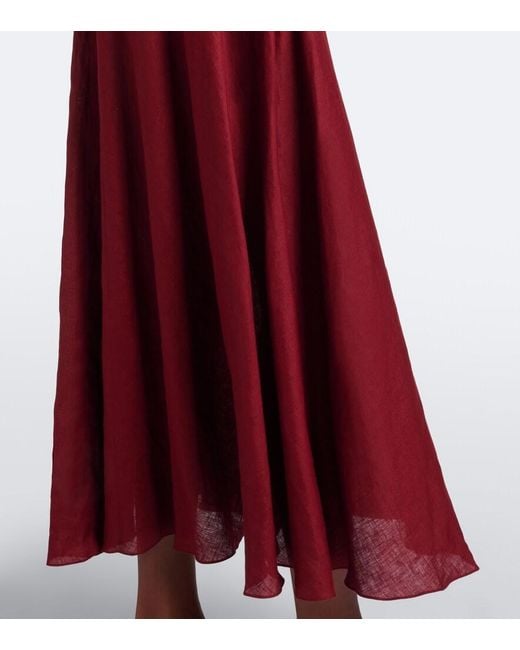 Johanna Ortiz Red Exploring Textures Linen Maxi Dress