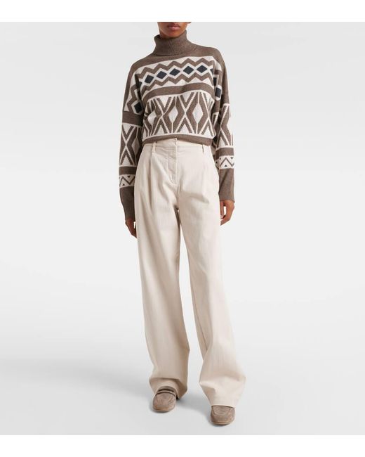 Brunello Cucinelli White High-Rise Wide-Leg Jeans