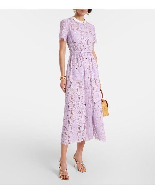 Vestido Midi De Encaje Con Cinturon Self-Portrait de color Purple