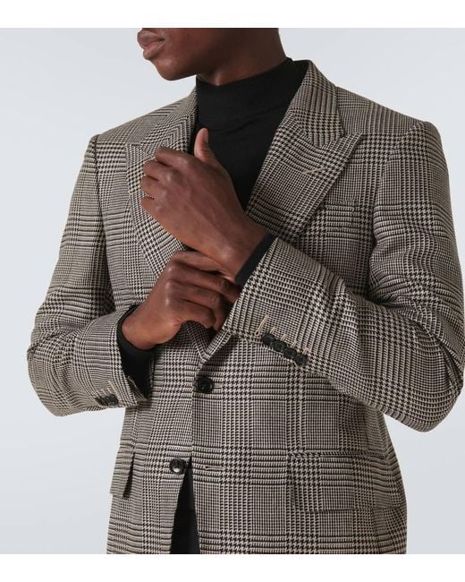 Tom Ford Brown Shelton Houndstooth Wool-Blend Blazer for men