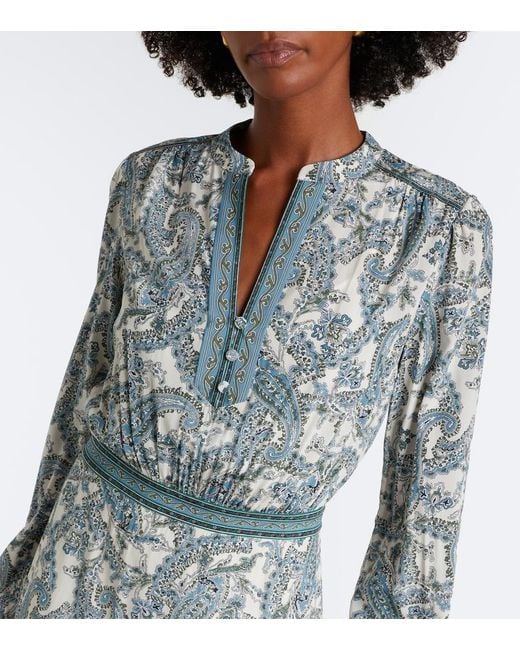 Veronica Beard Gray Sama Printed Tiered Silk-Blend Maxi Dress