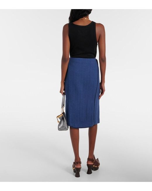 Etro Blue Wool-Blend Pencil Skirt