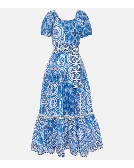 Farm Rio Blue Tile Dream Cotton Maxi Dress