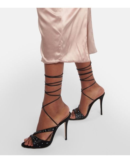 Alessandra Rich Black Embellished Silk Satin Sandals