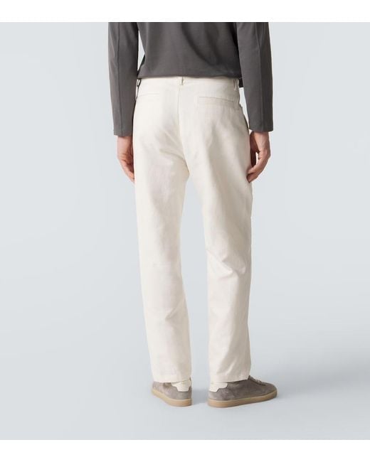 Brunello Cucinelli White Cotton And Linen Canvas Straight Pants for men