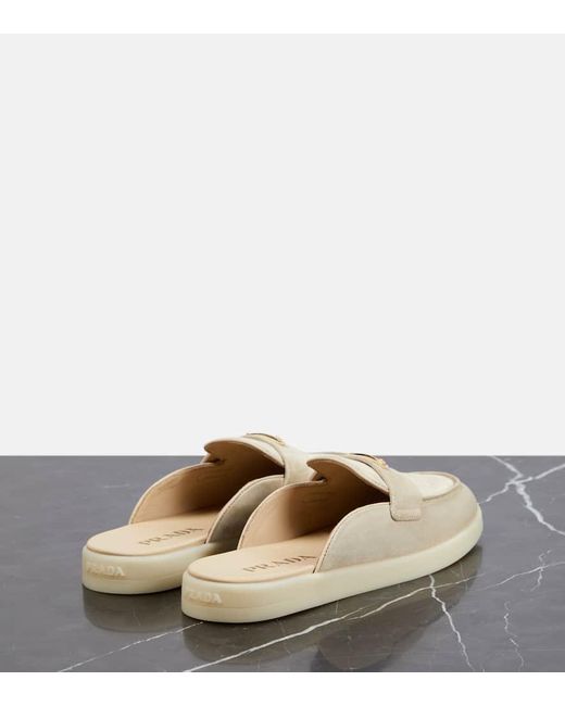 Prada Natural Logo Suede Slippers