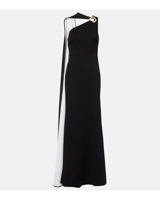 Roland Mouret Black Asymmetric Caped Cady Gown