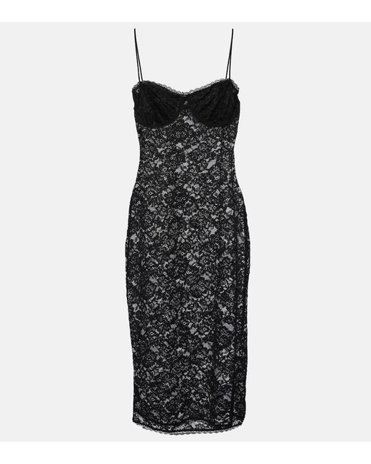 Oseree Black O-Lover Floral Lace Midi Dress