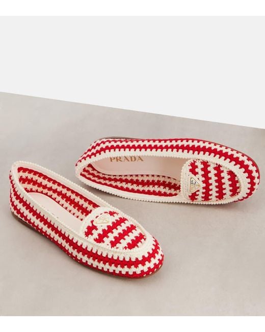 Prada Red Ballerinas Aus Haekelstrick
