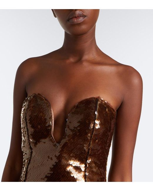 The New Arrivals Ilkyaz Ozel Brown Pulse Sequined Bustier Dress