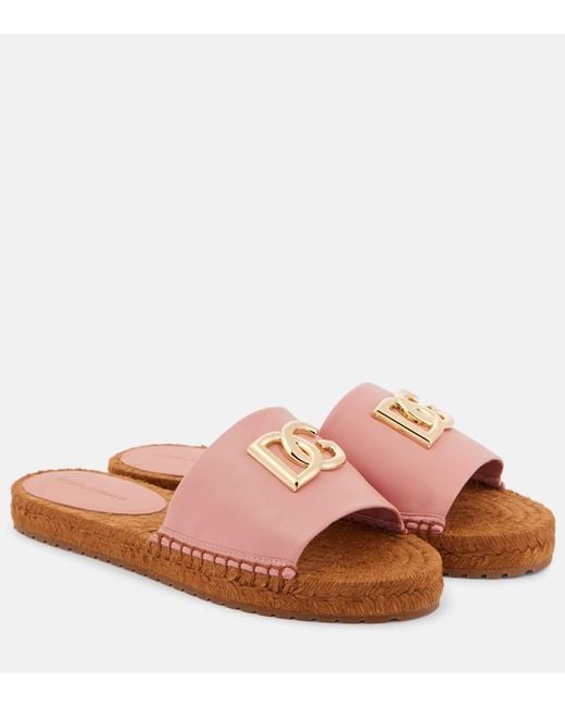 Dolce & Gabbana Pink Dg Leather Espadrille Slides