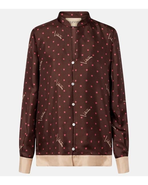 Valentino Brown Printed Silk Twill Pajama Shirt