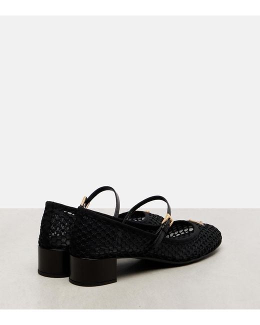 Prada Leather-Trimmed Mesh Mary Jane Pumps in Black | Lyst