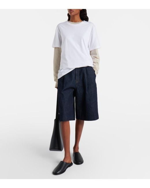 FRAME Blue Tailored Low-Rise Denim Wide-Leg Shorts