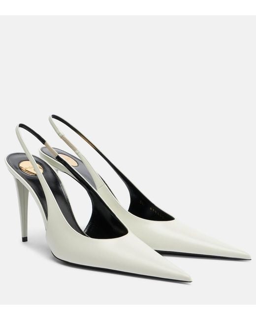 Saint Laurent White Guermantes Patent Leather Slingback Pumps