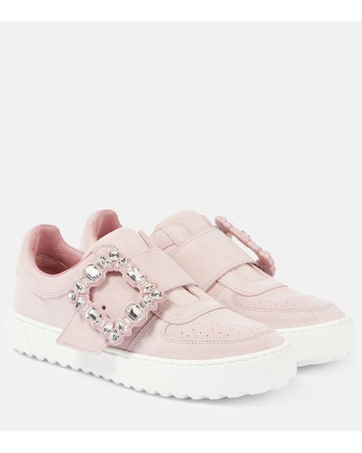 Roger Vivier Pink Very Vivier Embellished Leather Sneakers