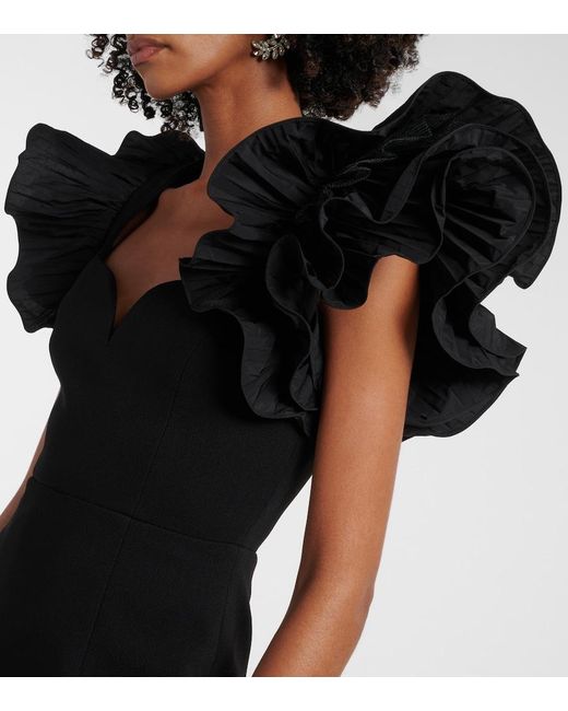 Rebecca Vallance Black Ella Puff-Sleeve Midi Dress