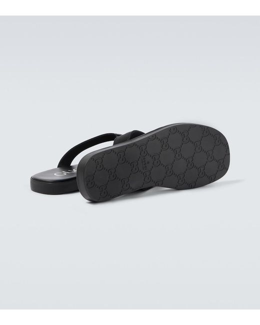 Gucci Brown Logo Canvas And Leather Thong Sandals for men