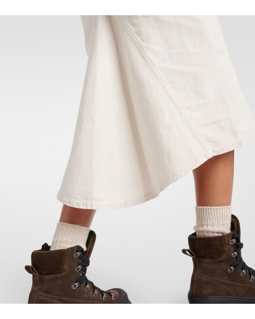 Brunello Cucinelli White Cotton And Linen Midi Skirt