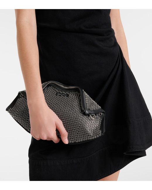 McQueen Black Manta Embellished Leather Clutch
