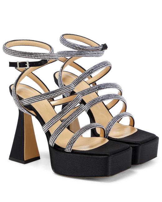 Mach & Mach Leather Embellished Satin Platform Sandals in Black Lyst