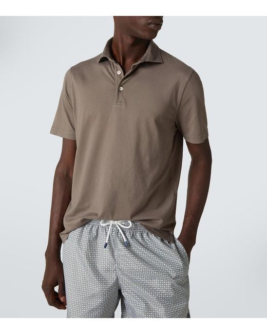 Fedeli Brown Zero Cotton Jersey Polo Shirt for men