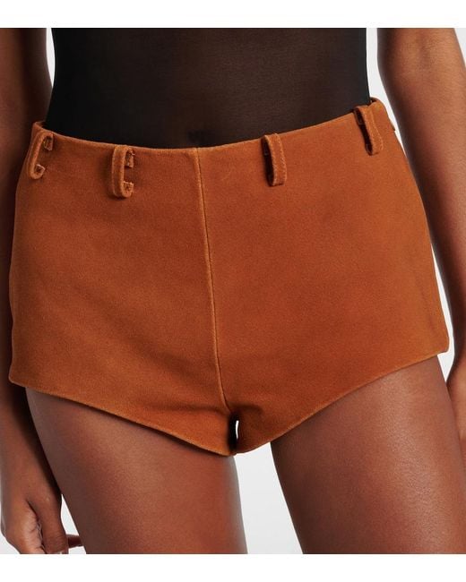 Self-Portrait Brown High-Rise Suede Shorts