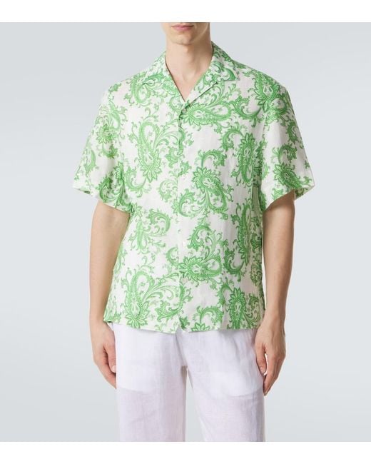 Etro Green Paisley Linen Shirt for men