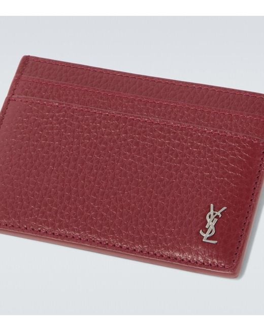 Saint Laurent Red Tiny Cassandre Leather Card Holder for men