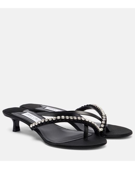 Jimmy Choo Black Dila 35 Leather And Satin Thong Sandals