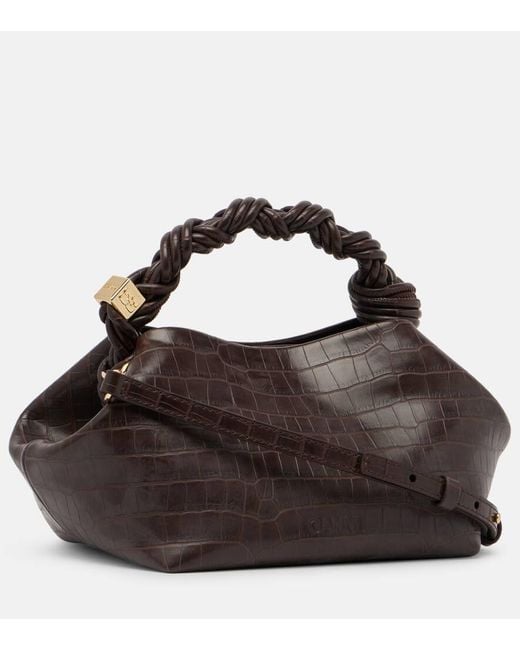 Ganni Black Bou Small Croc-Effect Tote Bag